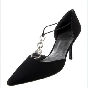 Stuart Weitzman Splendor Black Pointy Toe Rhinestone Heel Womens 10.5 M